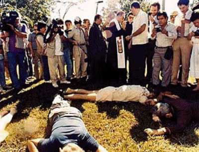 The Jesuits were dragged out in the yard in front of their campus home and were shot in the head, on November 16, 1989.